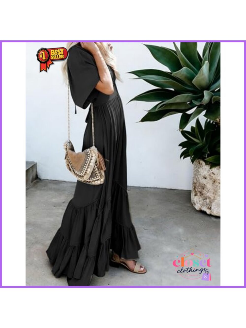 R.Vivimos Womens Summer Flowy Maxi Dress Boho Tie Back Casual - Picture 3 of 5